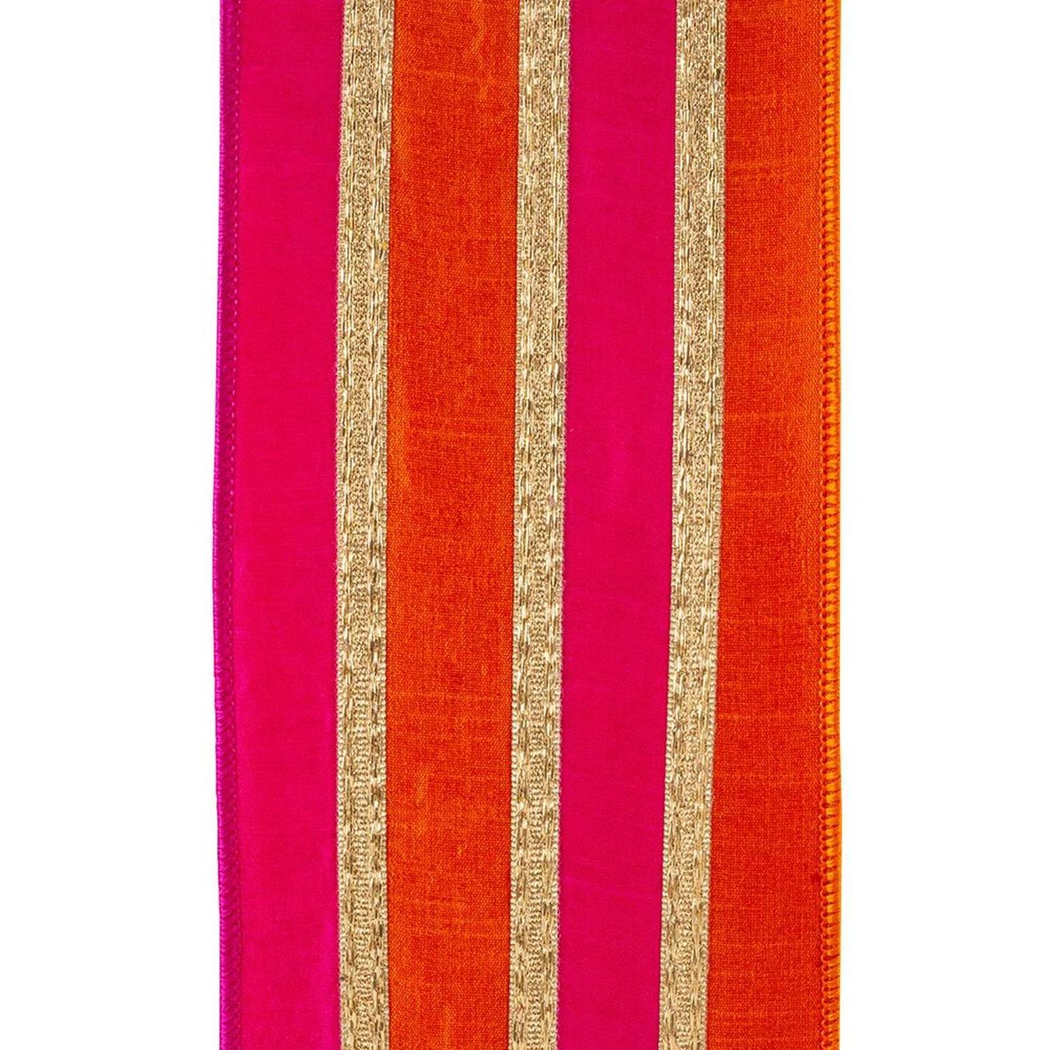 4" Stripe Trimming Overlay Ribbon: Orange/Fuchsia (5 Yards)