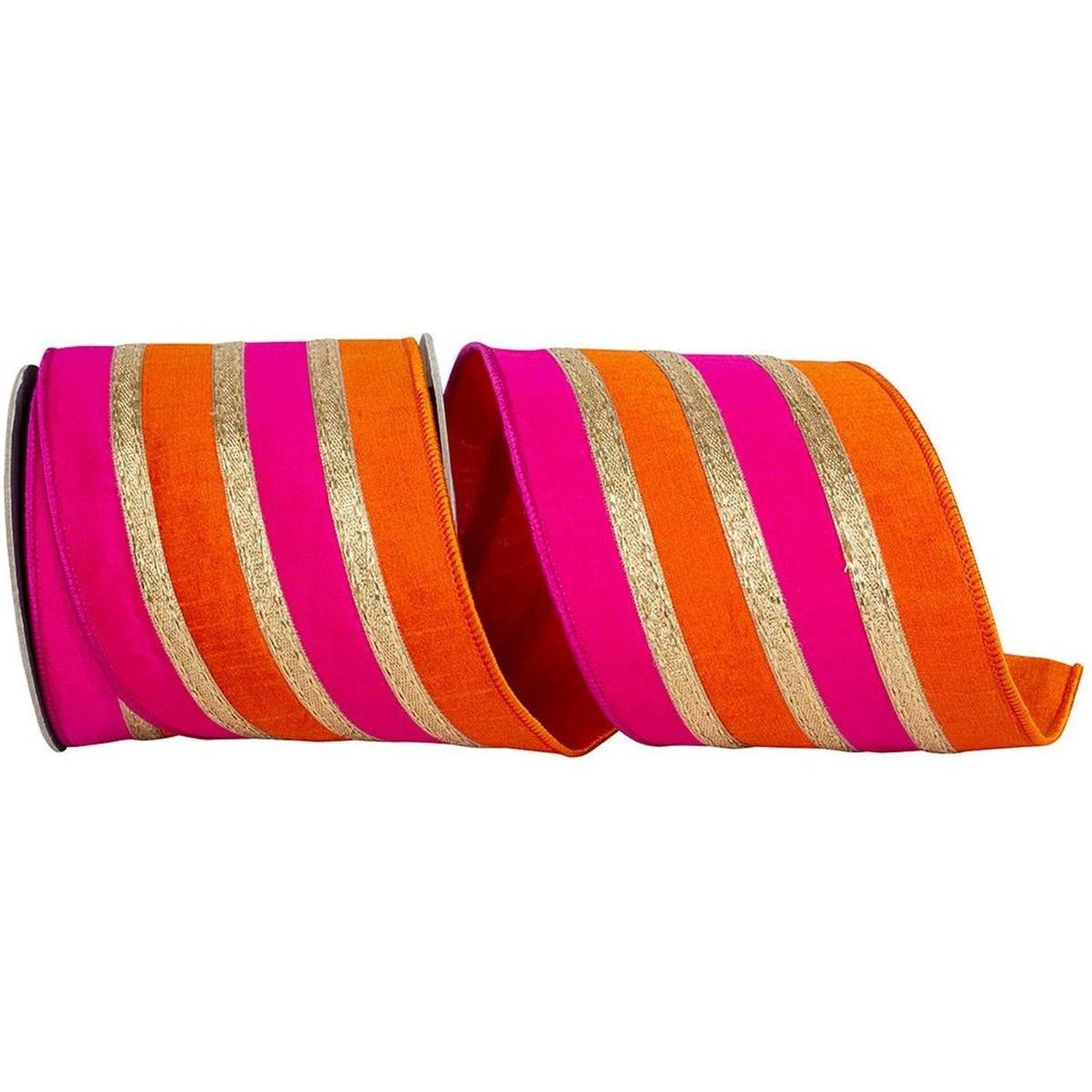 4" Stripe Trimming Overlay Ribbon: Orange/Fuchsia (5 Yards)