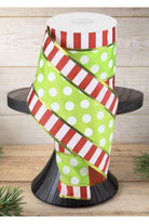 Shop For 4" Striped Edge Polka Dot Ribbon: Red, Green & White (10 Yards)