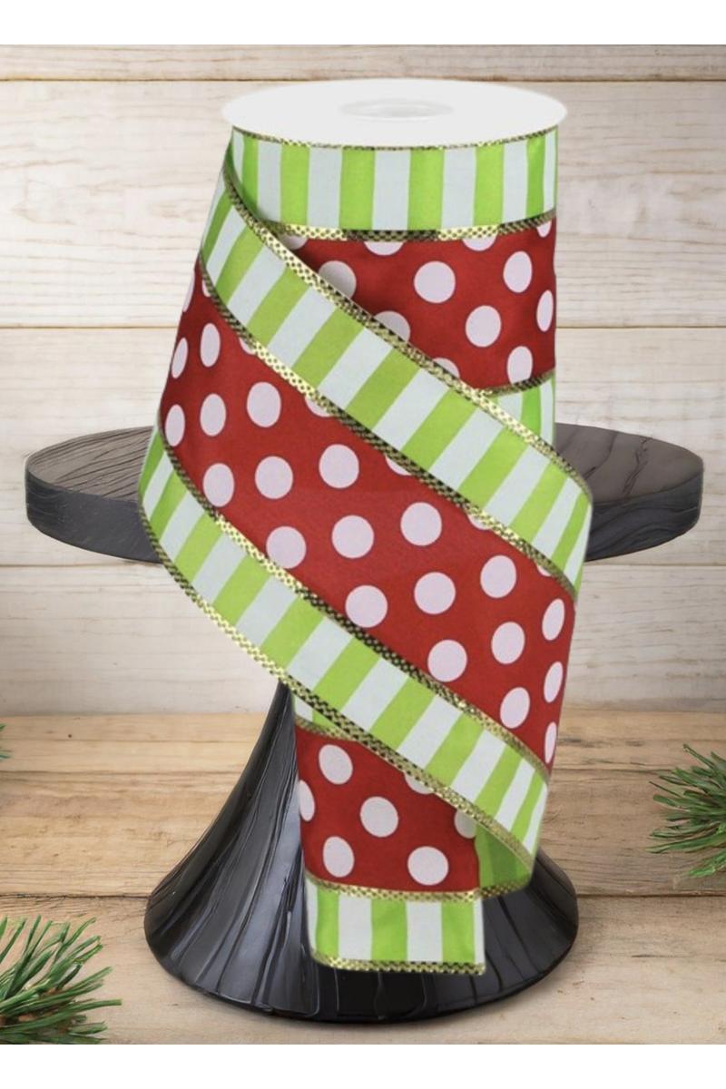 Shop For 4" Striped Edge Polka Dot Ribbon: Red, Lime & White (10 Yards)