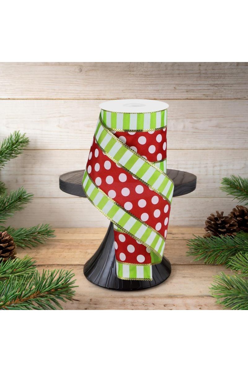 Shop For 4" Striped Edge Polka Dot Ribbon: Red, Lime & White (10 Yards)