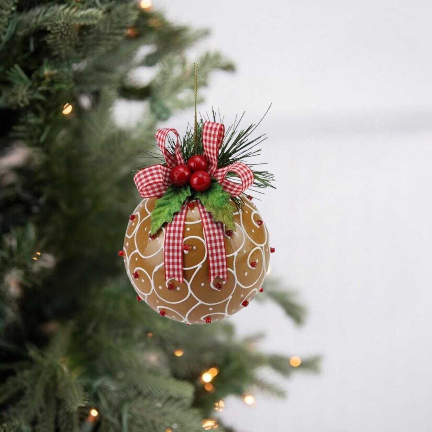 4" Swirl Gingerbread Ball Ornament