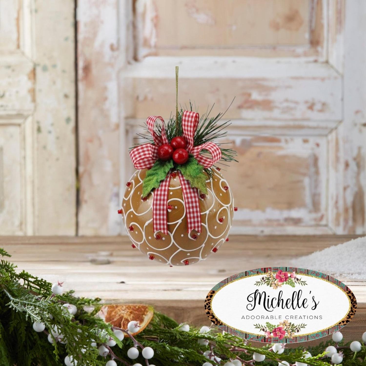 4" Swirl Gingerbread Ball Ornament