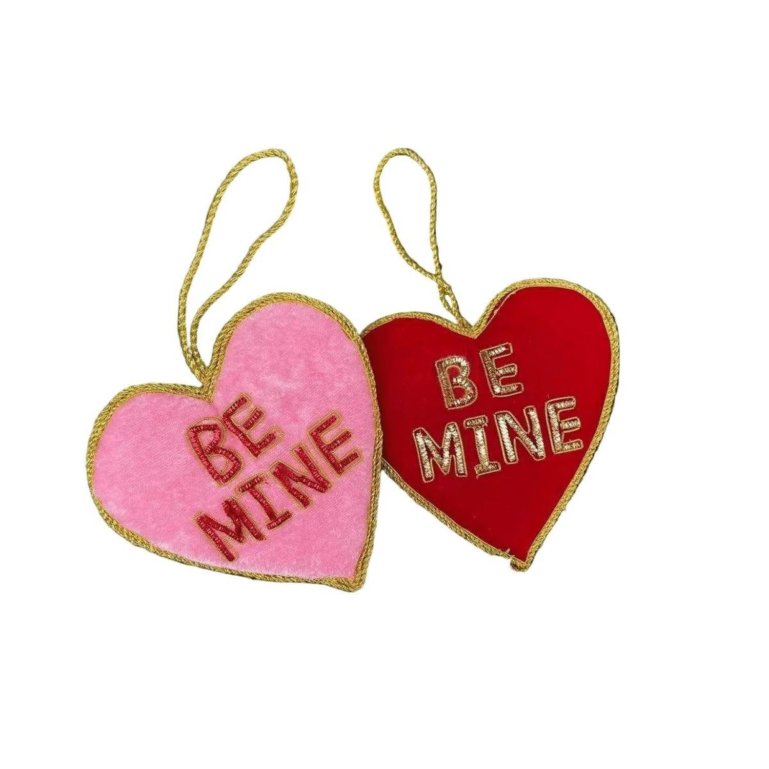 4" Velvet Embroidered Hearts: Be Mine (2 Asst)