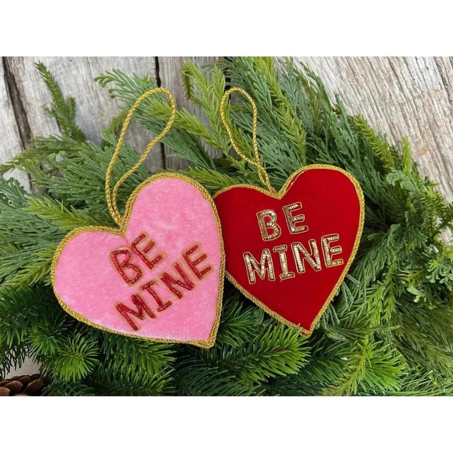 4" Velvet Embroidered Hearts: Be Mine (2 Asst)