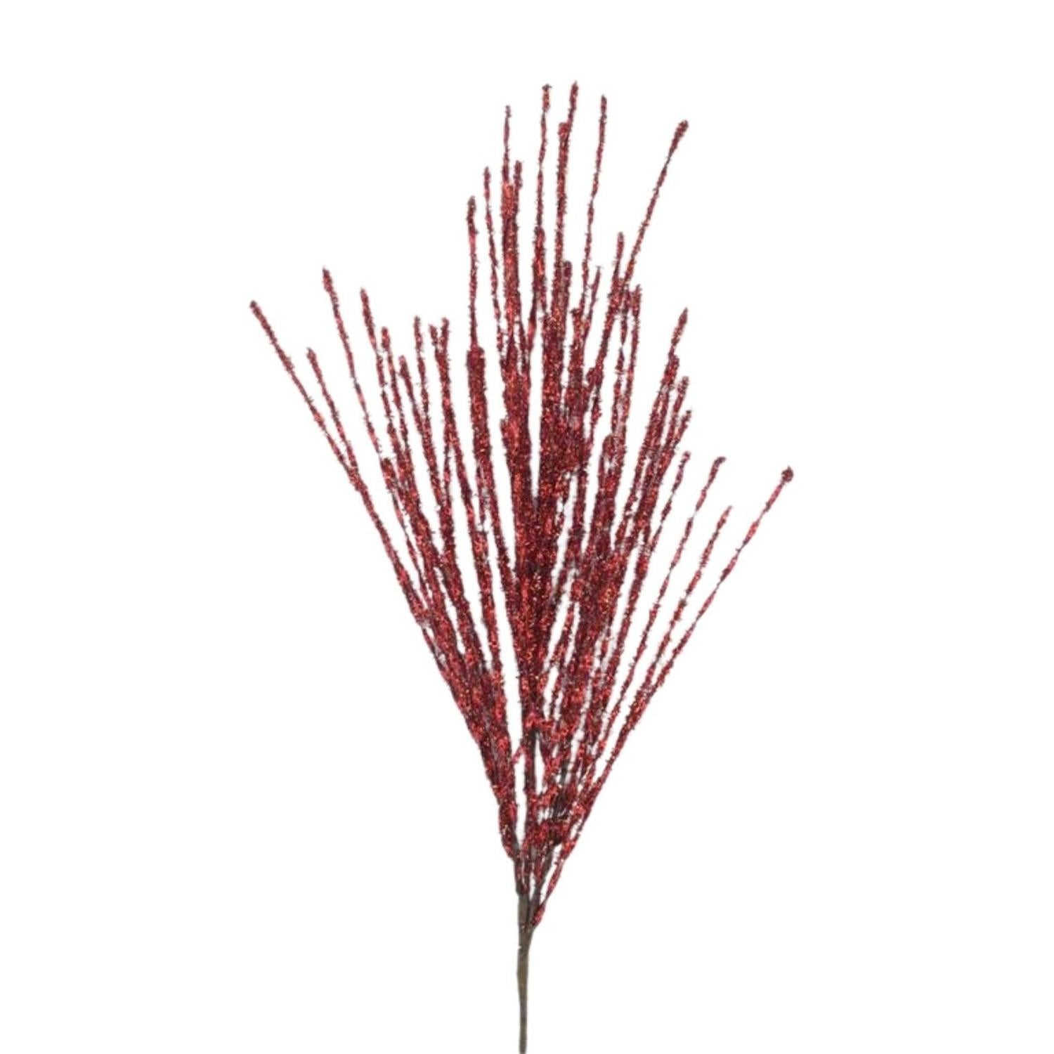41" Tinsel Grass Spray: Red