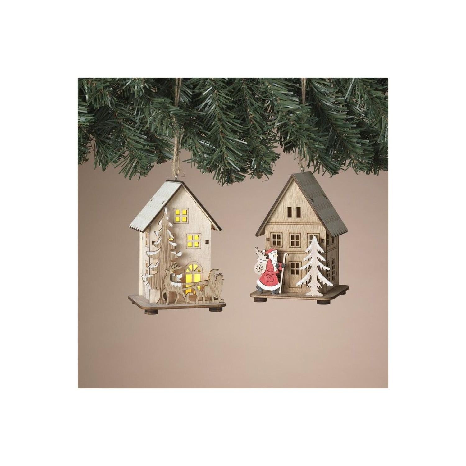 4.5" Lighted Laser Cut Wood House Ornament
