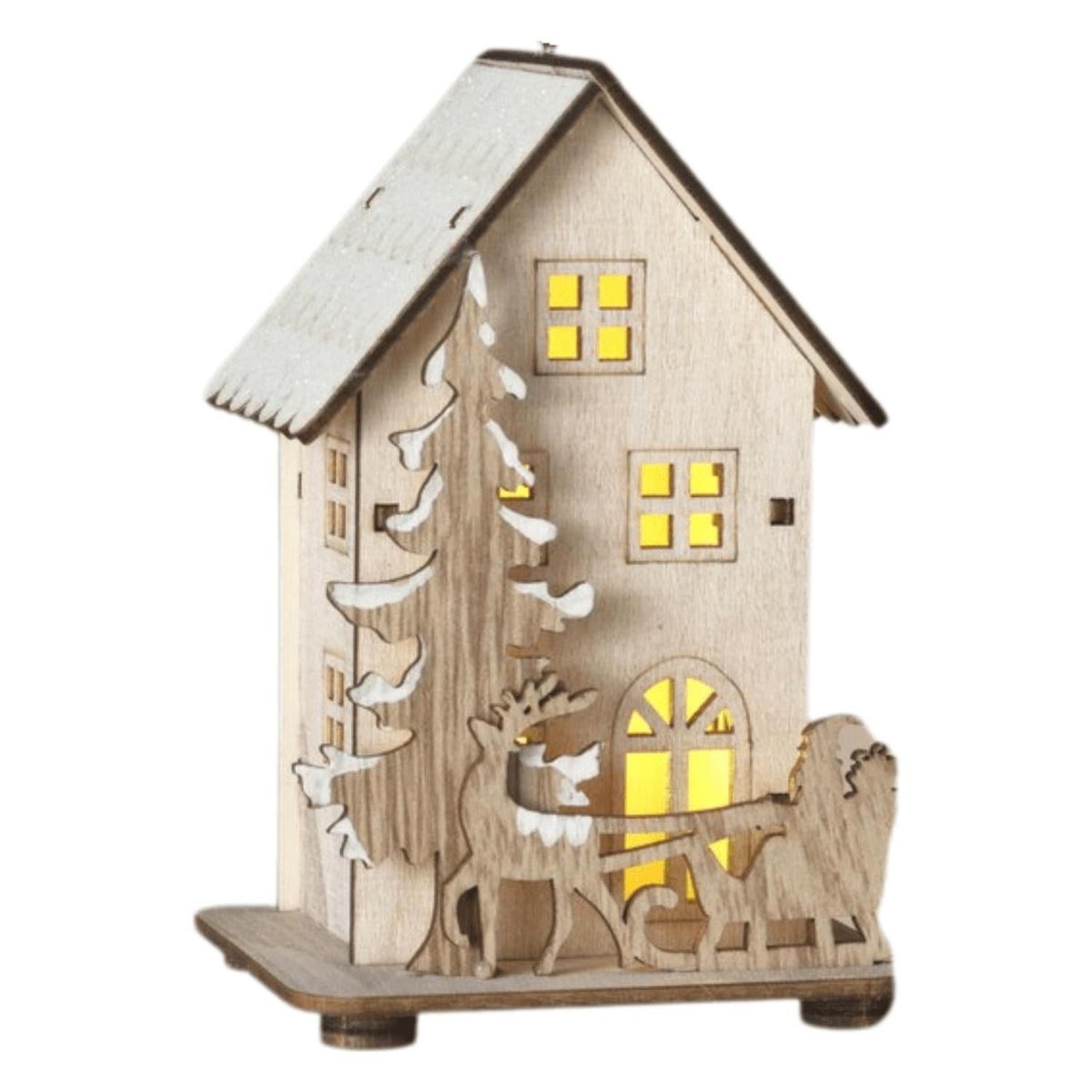 4.5" Lighted Laser Cut Wood House Ornament