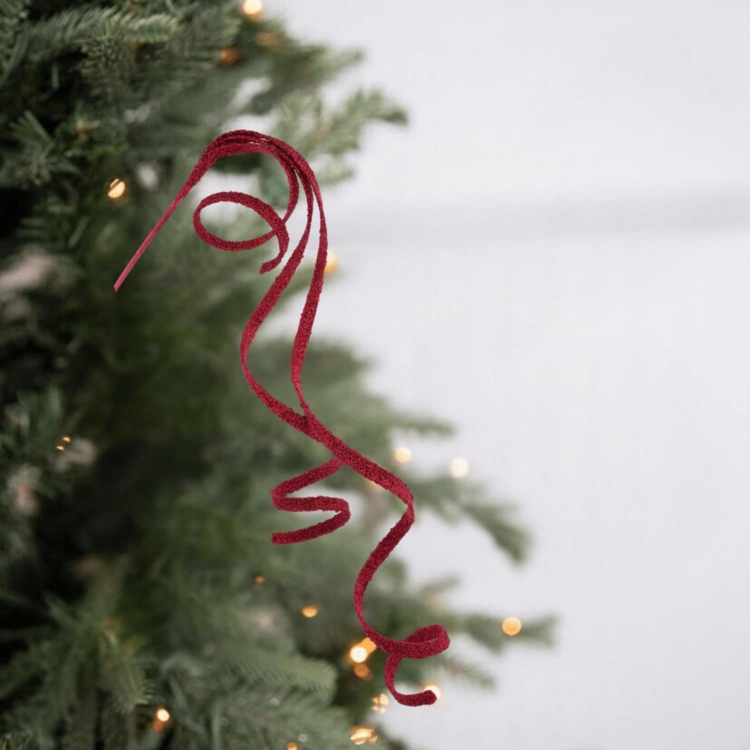 46" Glitter Beaded Ribbon Spray: Red