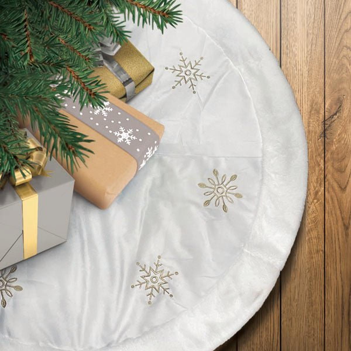 Shop For 48" Ivory Snowflake Embroidered Tree Skirt with Faux Fur Trim