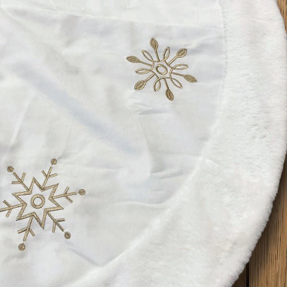 Shop For 48" Ivory Snowflake Embroidered Tree Skirt with Faux Fur Trim