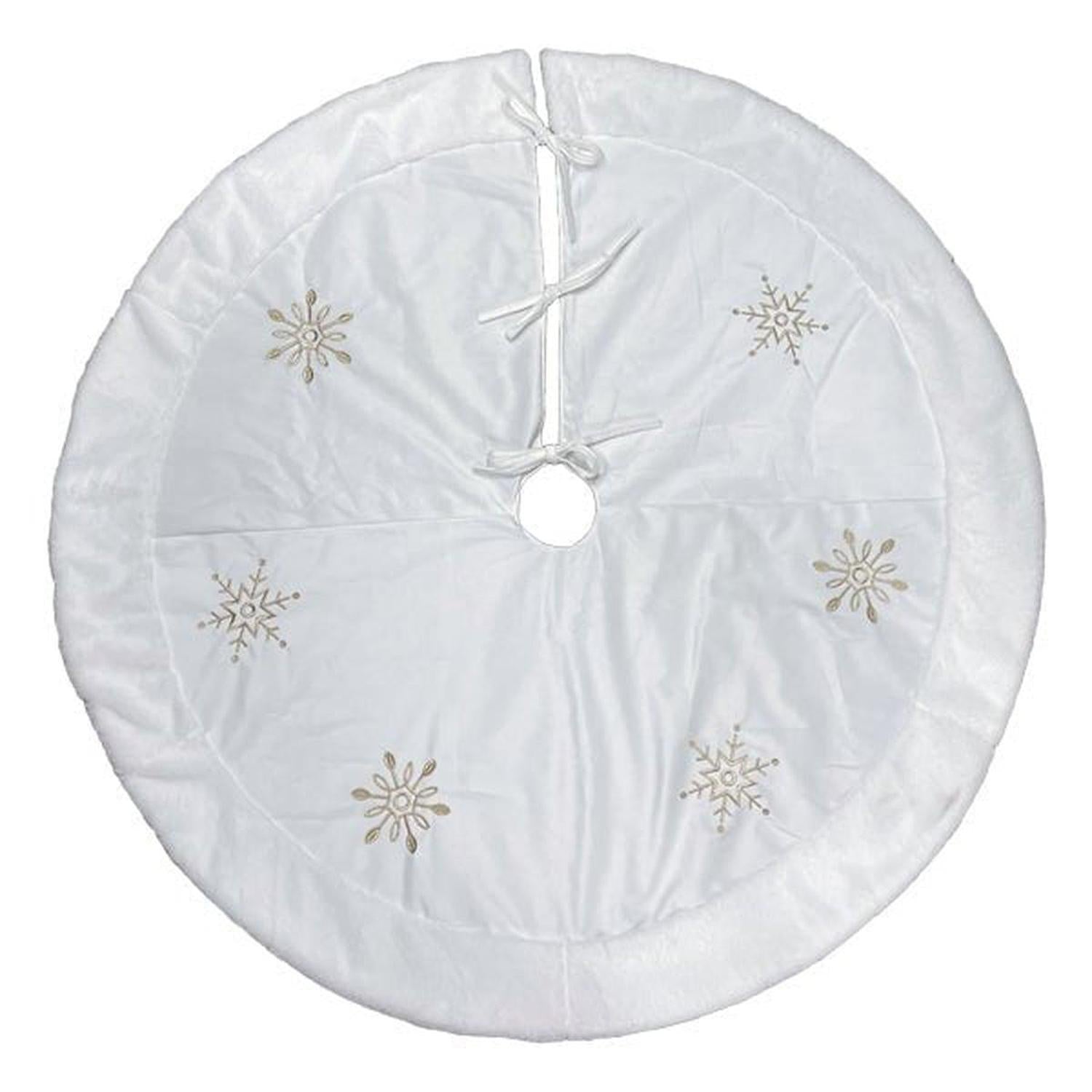48" Ivory Snowflake Embroidered Tree Skirt with Faux Fur Trim