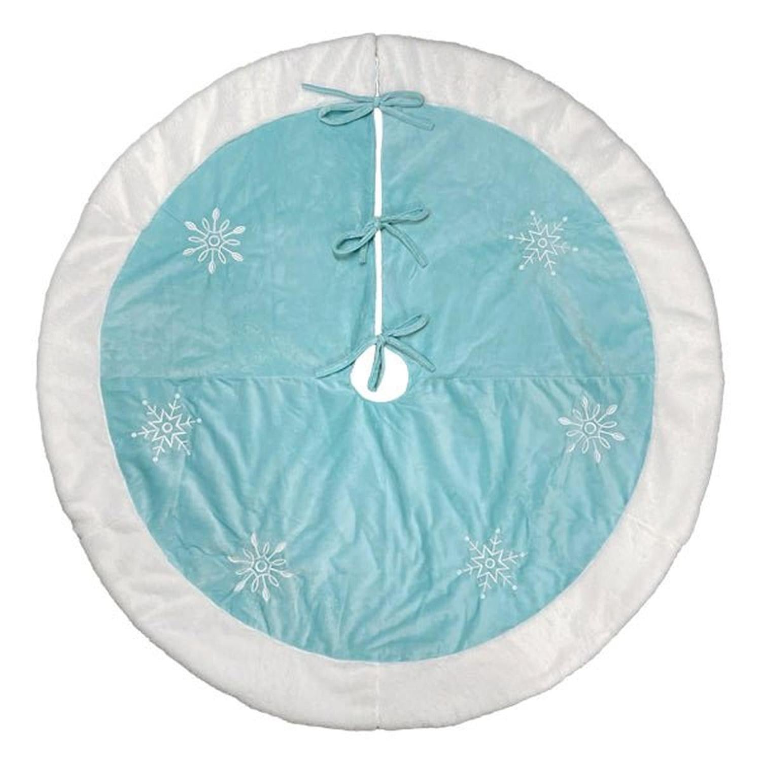 Shop For 48" Pastel Blue Snowflake Embroidered Tree Skirt With Faux Fur Trim