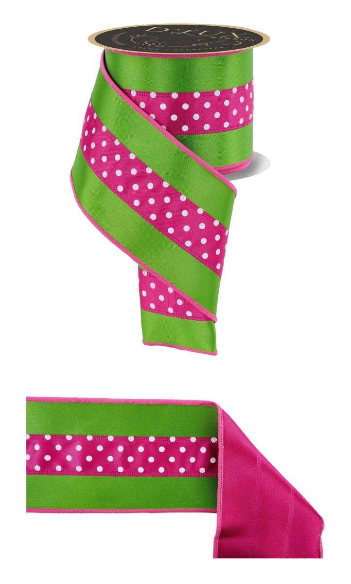Shop For 4in 3 in 1 Polka Dot Ribbon: Hot Pink/Green (10 Yards)