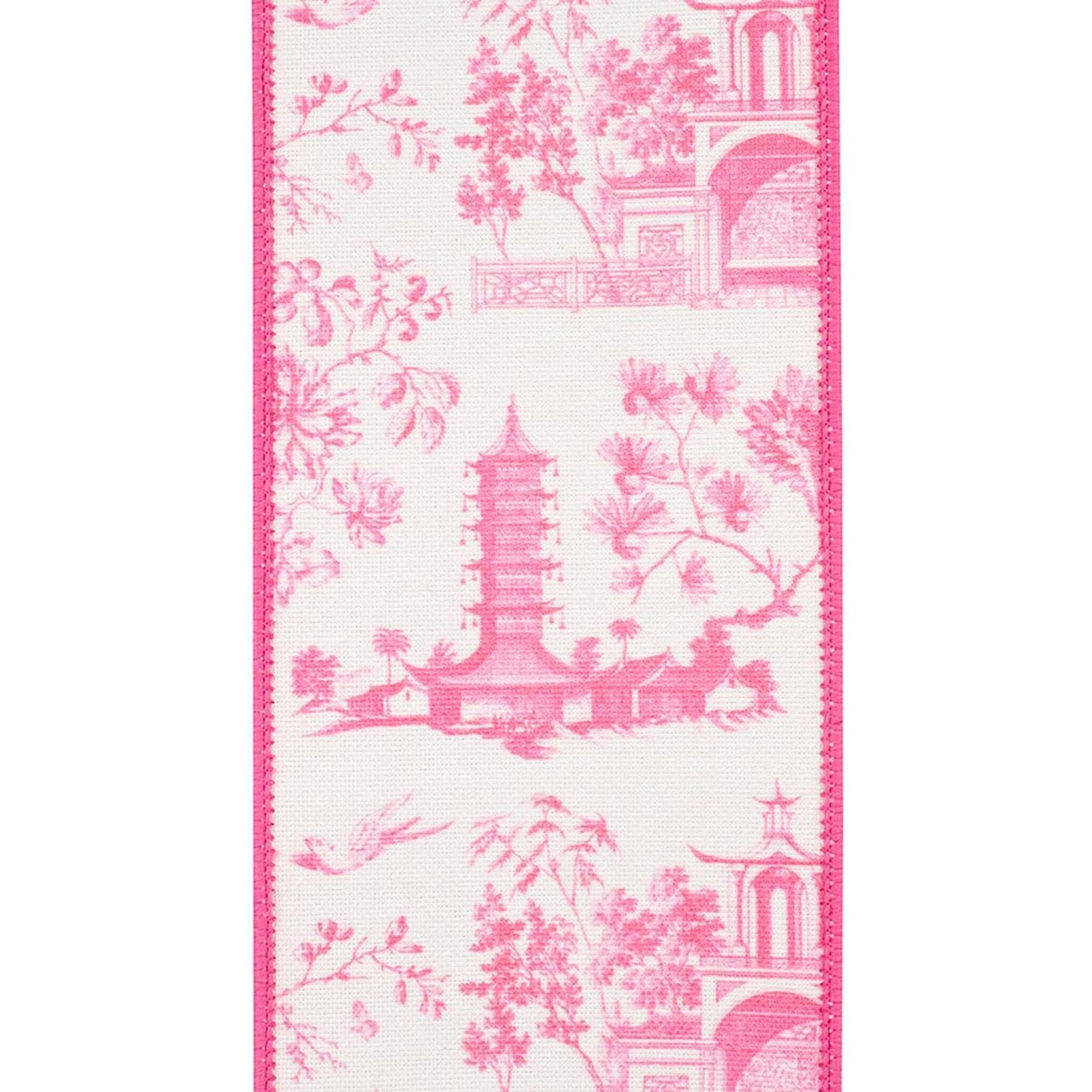4in Asian Vista Chinoiserie Ribbon: Pink (5 Yards)