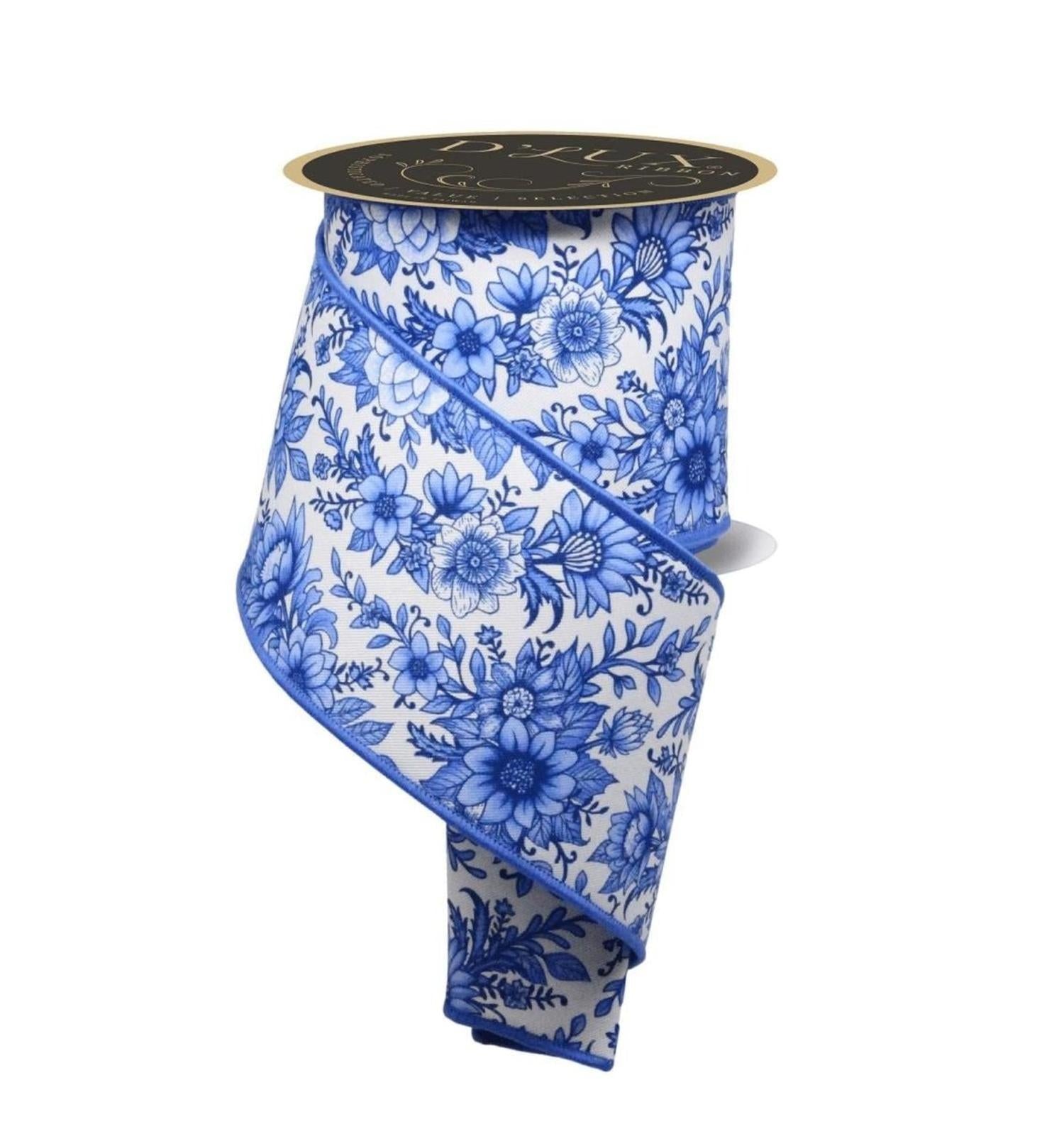 4in Chinoiserie Fused Ribbon: Blue (10 Yards)