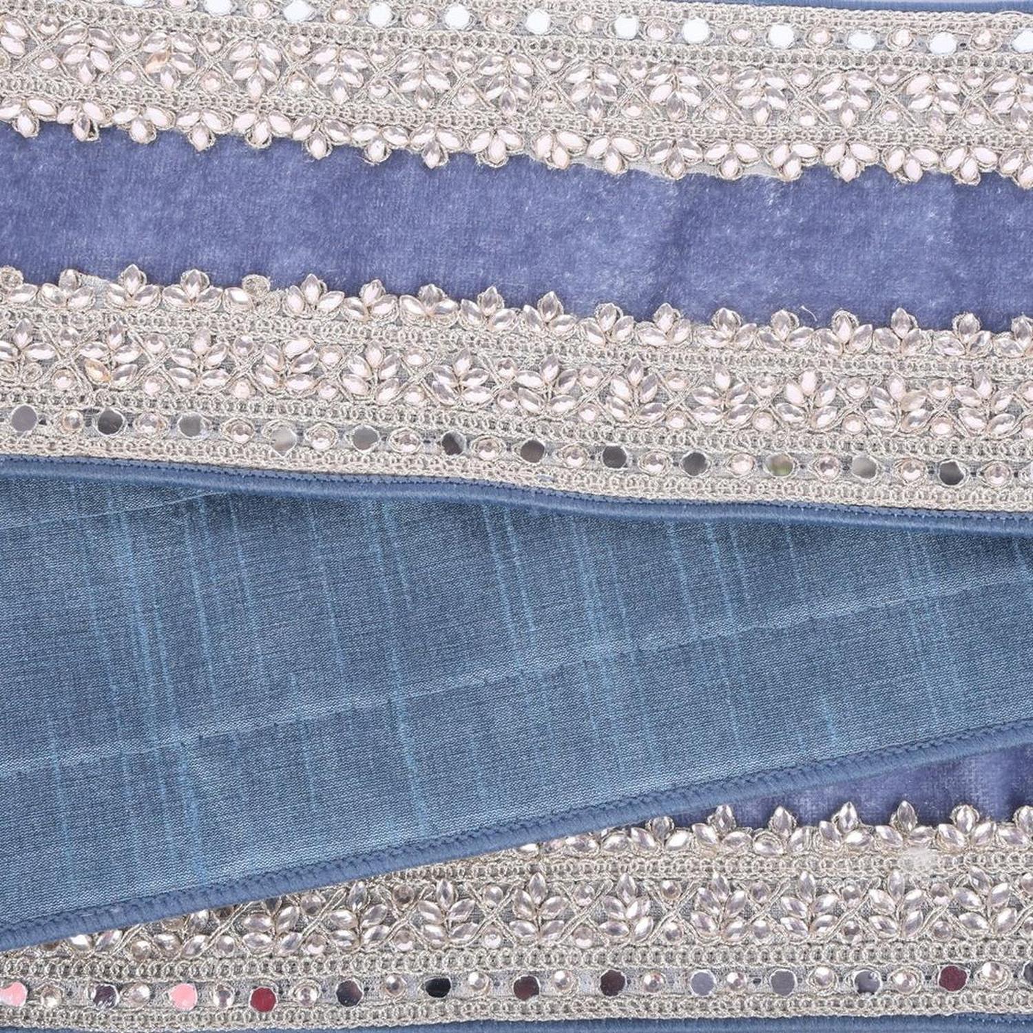 4in Denim Blue Velvet Champagne Jewel Ribbon (5 Yards)