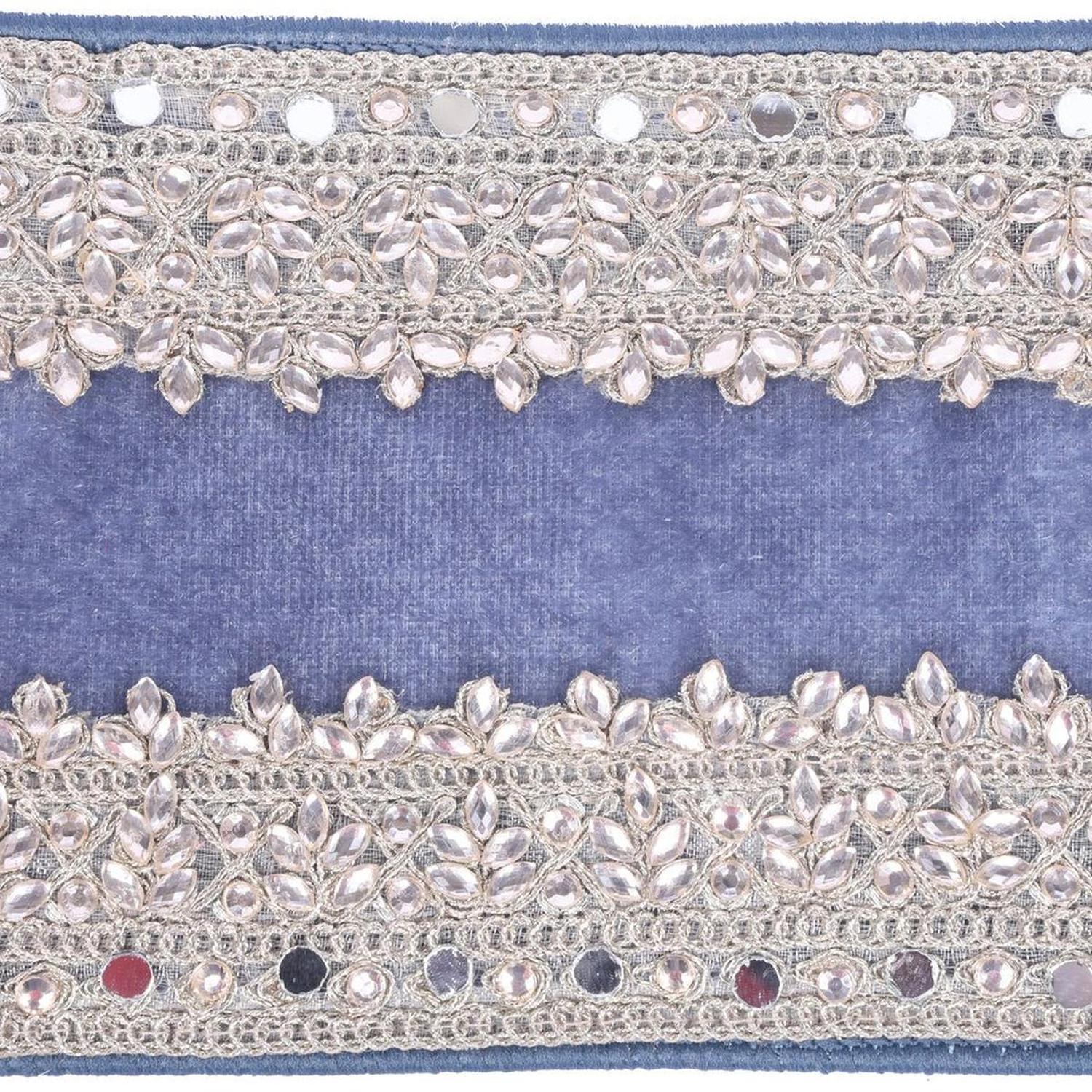 4in Denim Blue Velvet Champagne Jewel Ribbon (5 Yards)