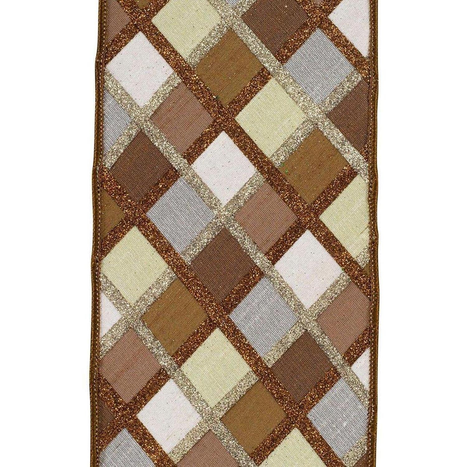 4in Diagonal Glitter Stripe Ribbon: Brown (5 Yards)