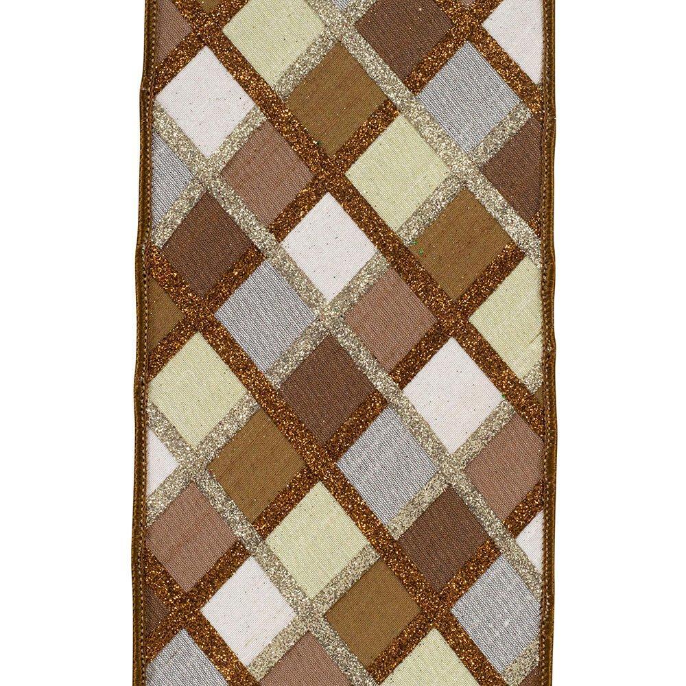 Shop For 4in Diagonal Glitter Stripe Ribbon: Brown (5 Yards)