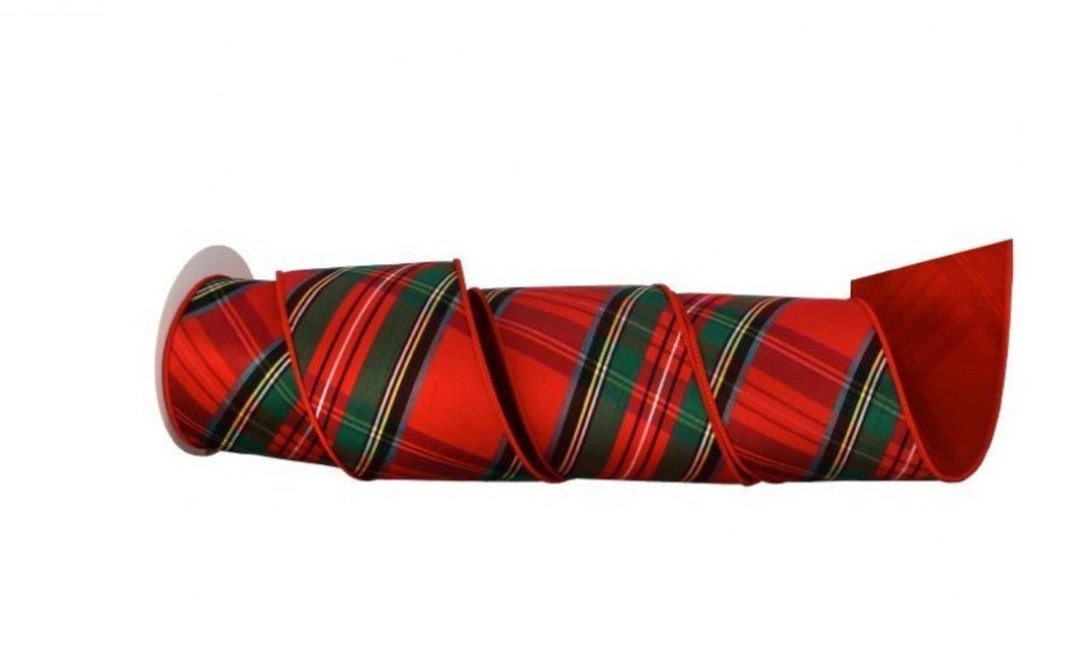 4in Diagonal Plaid Dupion Ribbon: Red (5 Yards)