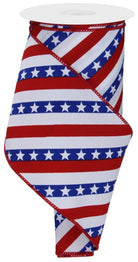 Shop For 4in Diagonal Stripes w/Stars Ribbon: White (10 Yards)