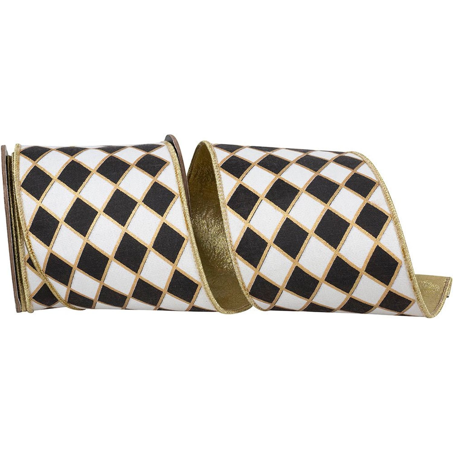 Shop For 4in Diamond Elite Metallic Ribbon: Black/White (10 Yards)