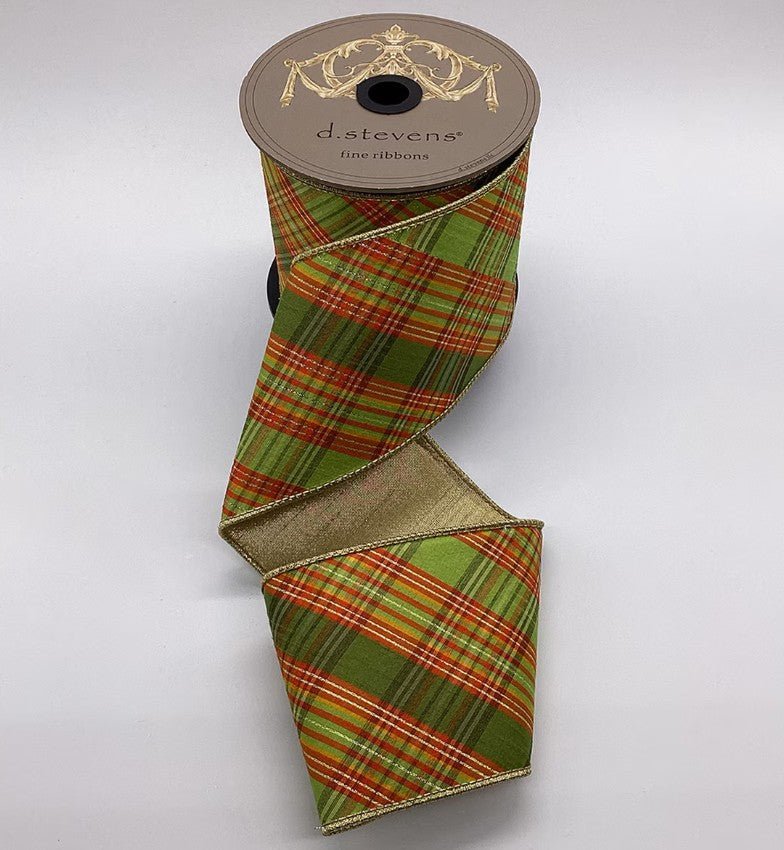 Shop For 4in Dupion Bias Plaid, Ribbon: Olive, Green, Orange (10 Yards)