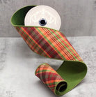 Shop For 4in Dupion Diagonal Auburn Plaid Ribbon: Orange Burgundy Green (10 Yards)