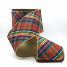 Shop For 4in Dupion Diagonal Yuletide Plaid Ribbon: Red, Green & Blue (10 Yards)