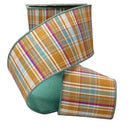 Shop For 4in Dupion Fused Plaid Ribbon: Brown - Celadon (10 Yards)