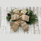 Shop For 4in Dupion Fused Plaid Ribbon: Brown - Celadon (10 Yards)