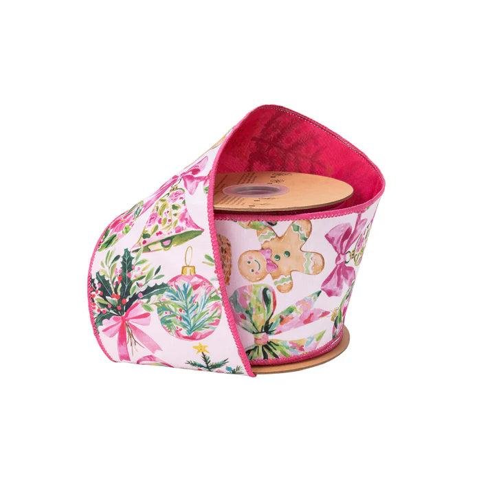 Shop For 4in Dupioni Pink Gingerbread and Bows Ribbon (10 Yards)
