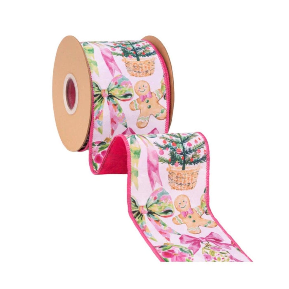 Shop For 4in Dupioni Pink Gingerbread and Bows Ribbon (10 Yards)