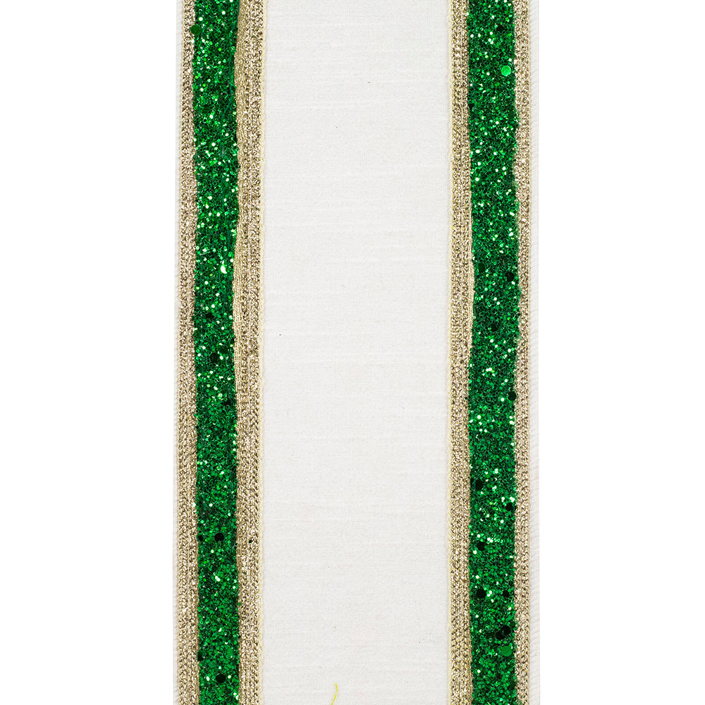 Shop For 4in Dupioni Regalia Glitter Ribbon: Green/White (5 Yards)