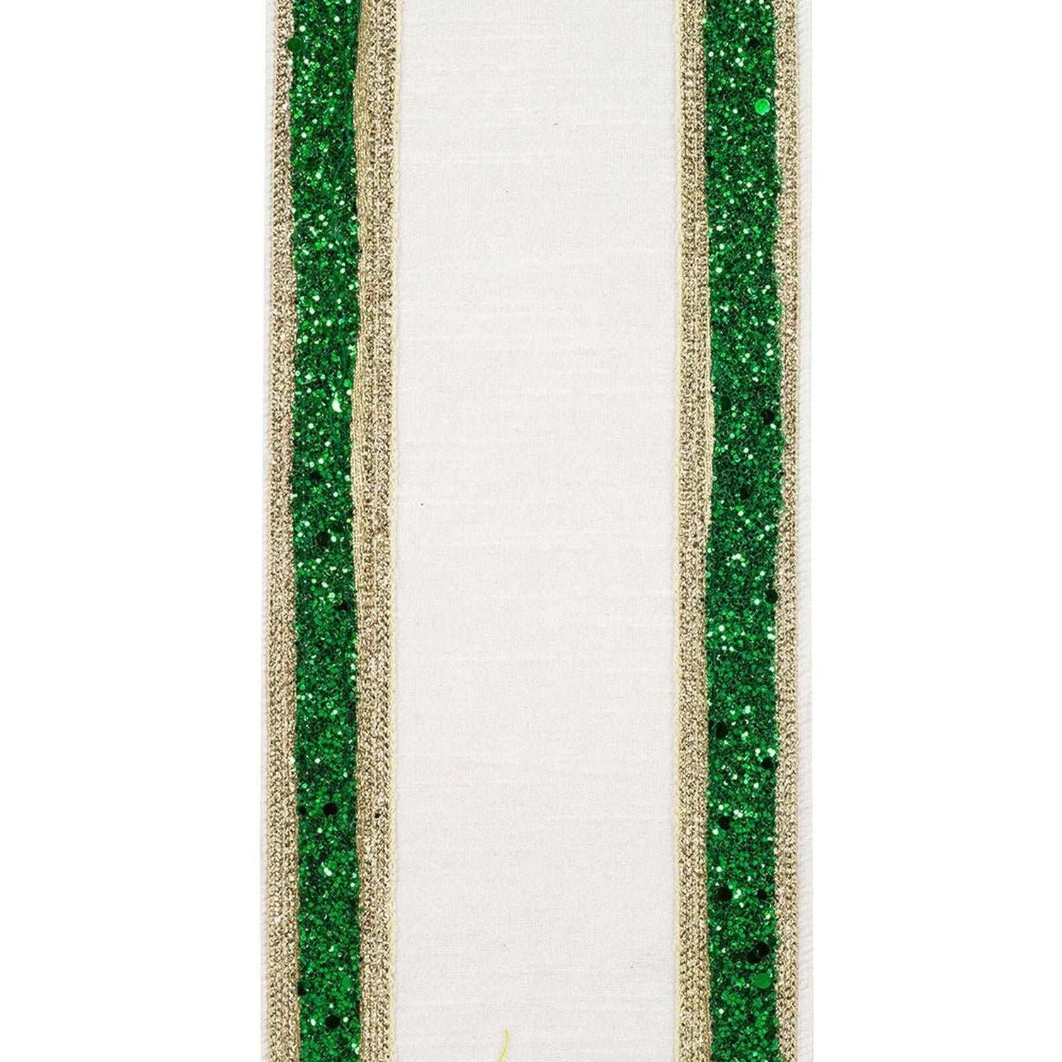 Shop For 4in Dupioni Regalia Glitter Ribbon: Green/White (5 Yards)