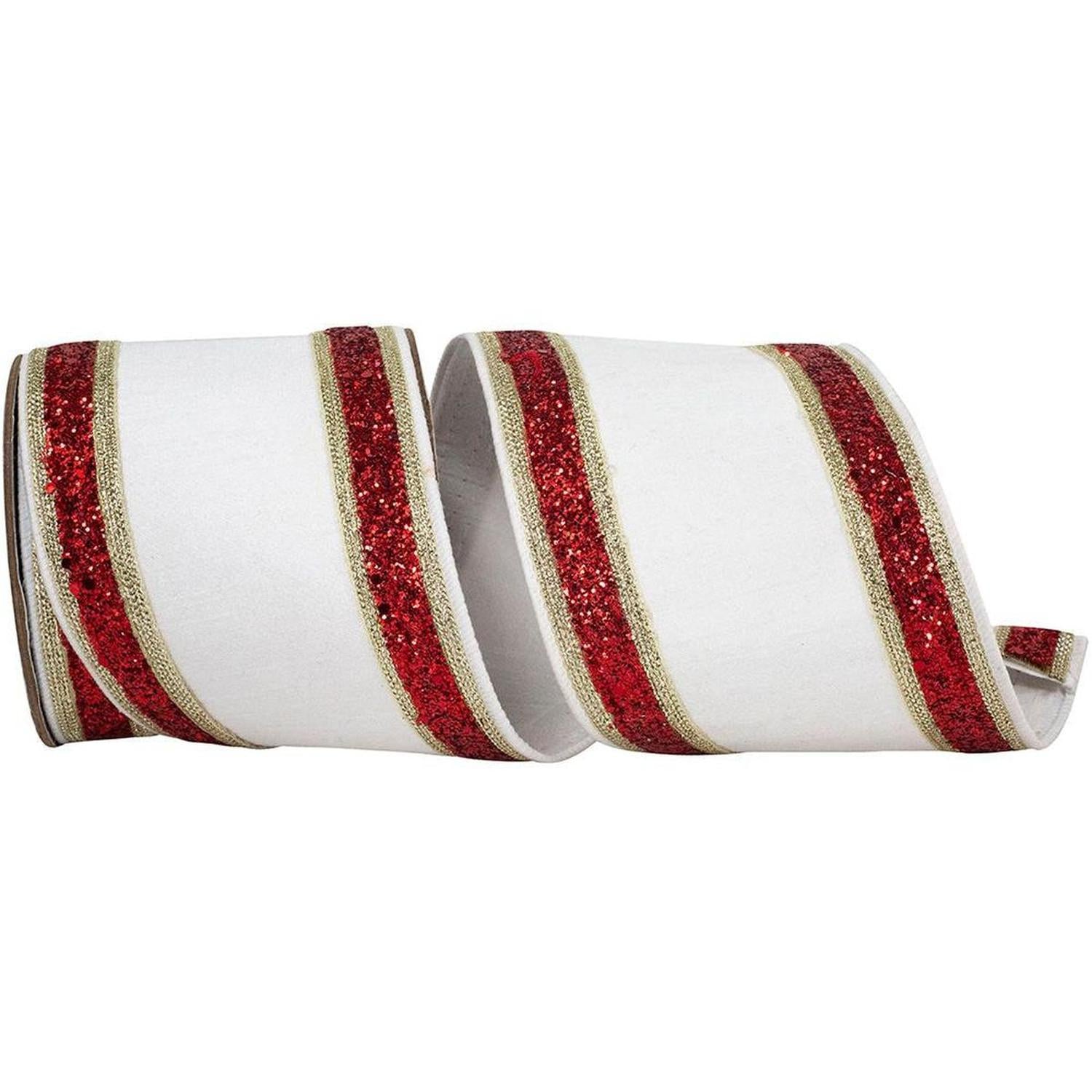 Shop For 4in Dupioni Regalia Glitter Ribbon: Red/White (5 Yards)