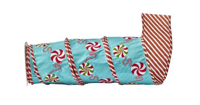 Shop For 4in Embroider Peppermint Candy Ribbon: Blue (5 Yards)