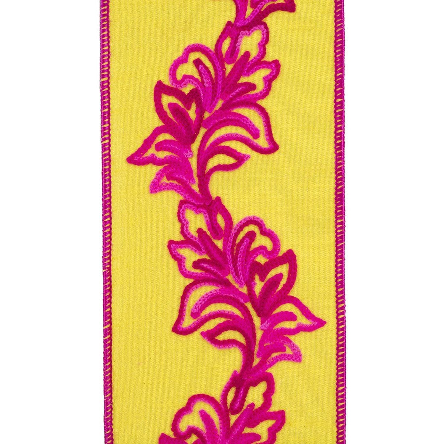 Shop For 4in Filigree Embroidery Ribbon: Yellow/Fuchsia (5 Yards)