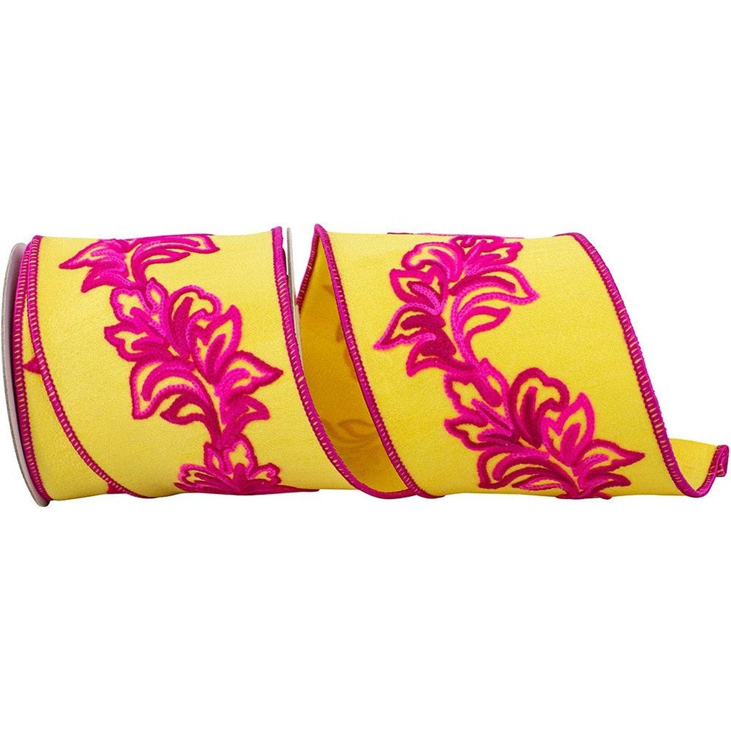 Shop For 4in Filigree Embroidery Ribbon: Yellow/Fuchsia (5 Yards)