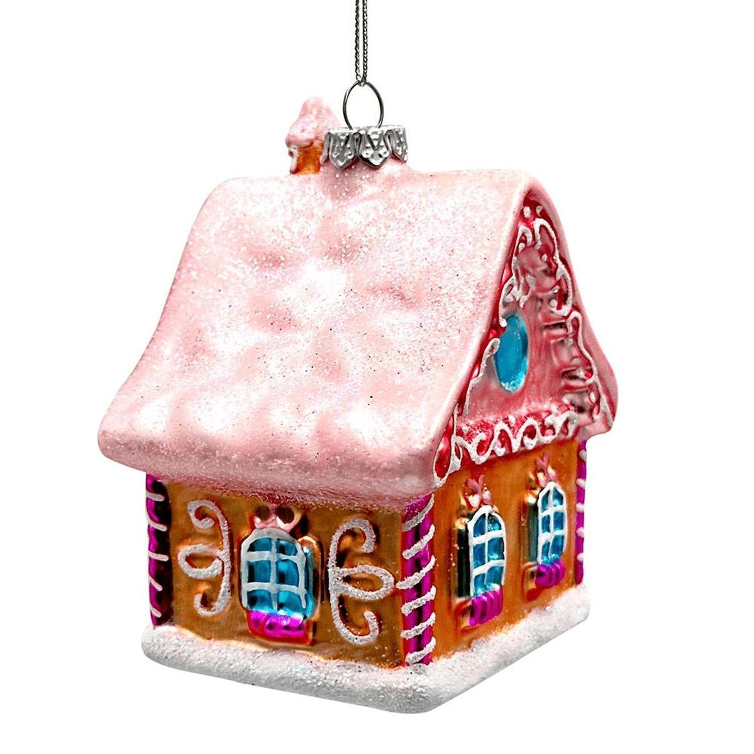 4in Frosted Pink Cottage Glass Christmas Ornament