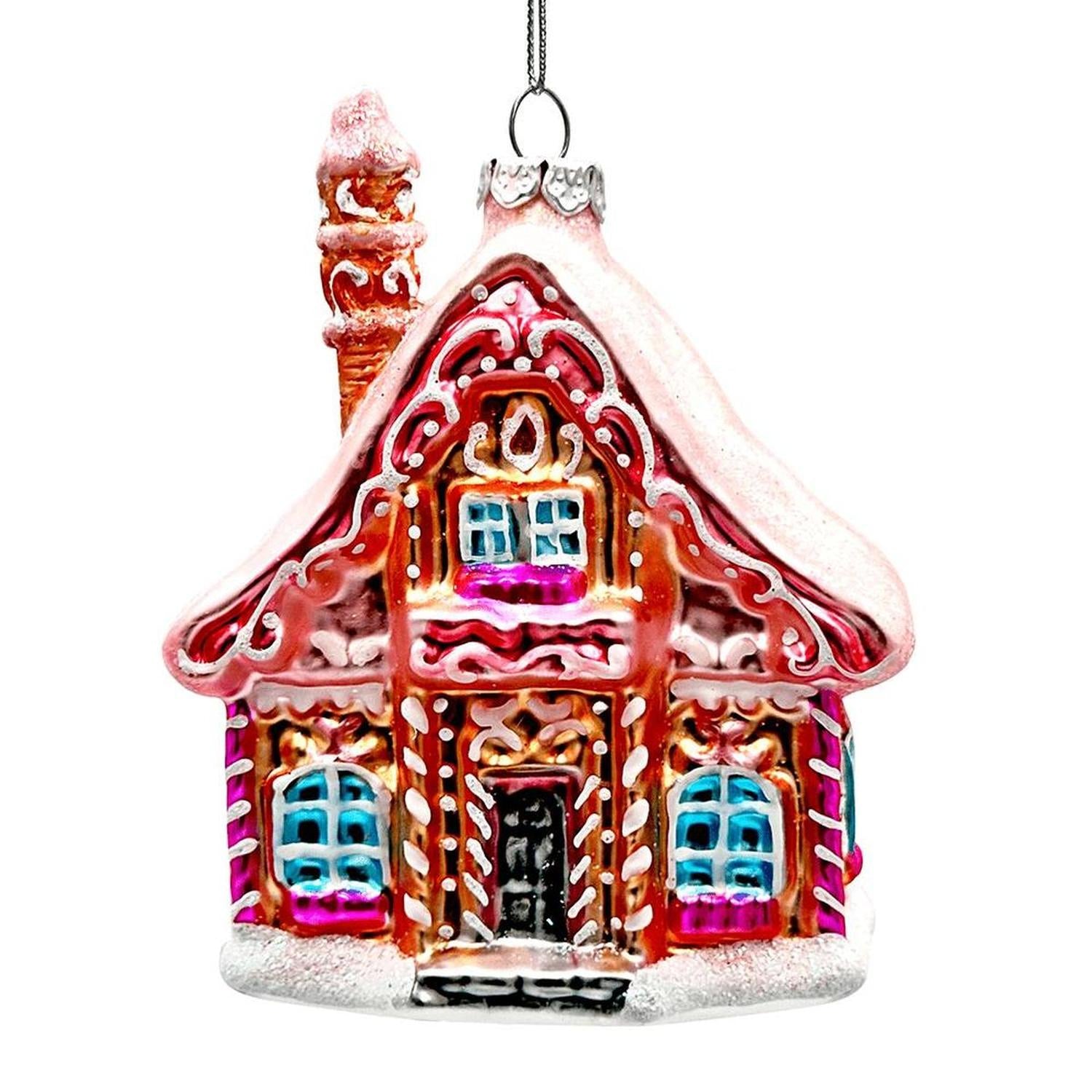 4in Frosted Pink Cottage Glass Christmas Ornament