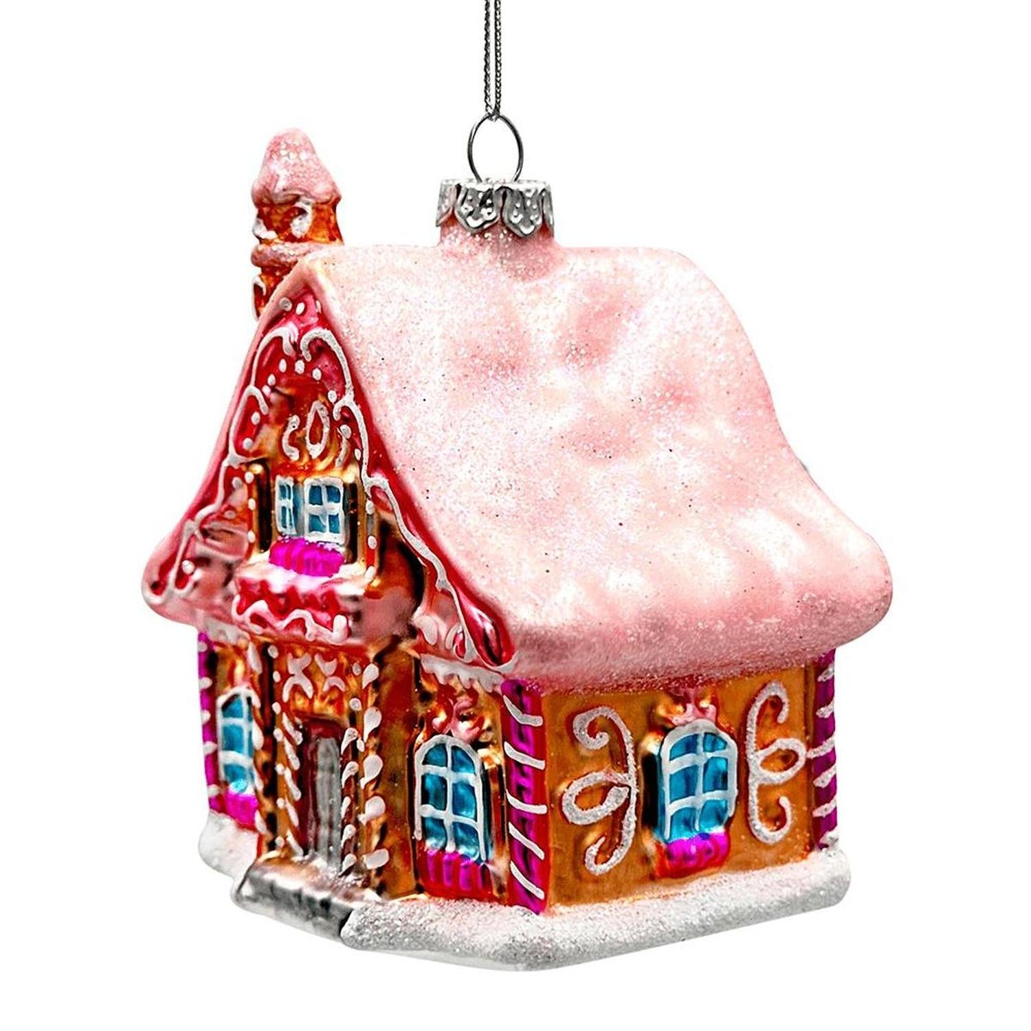 4in Frosted Pink Cottage Glass Christmas Ornament