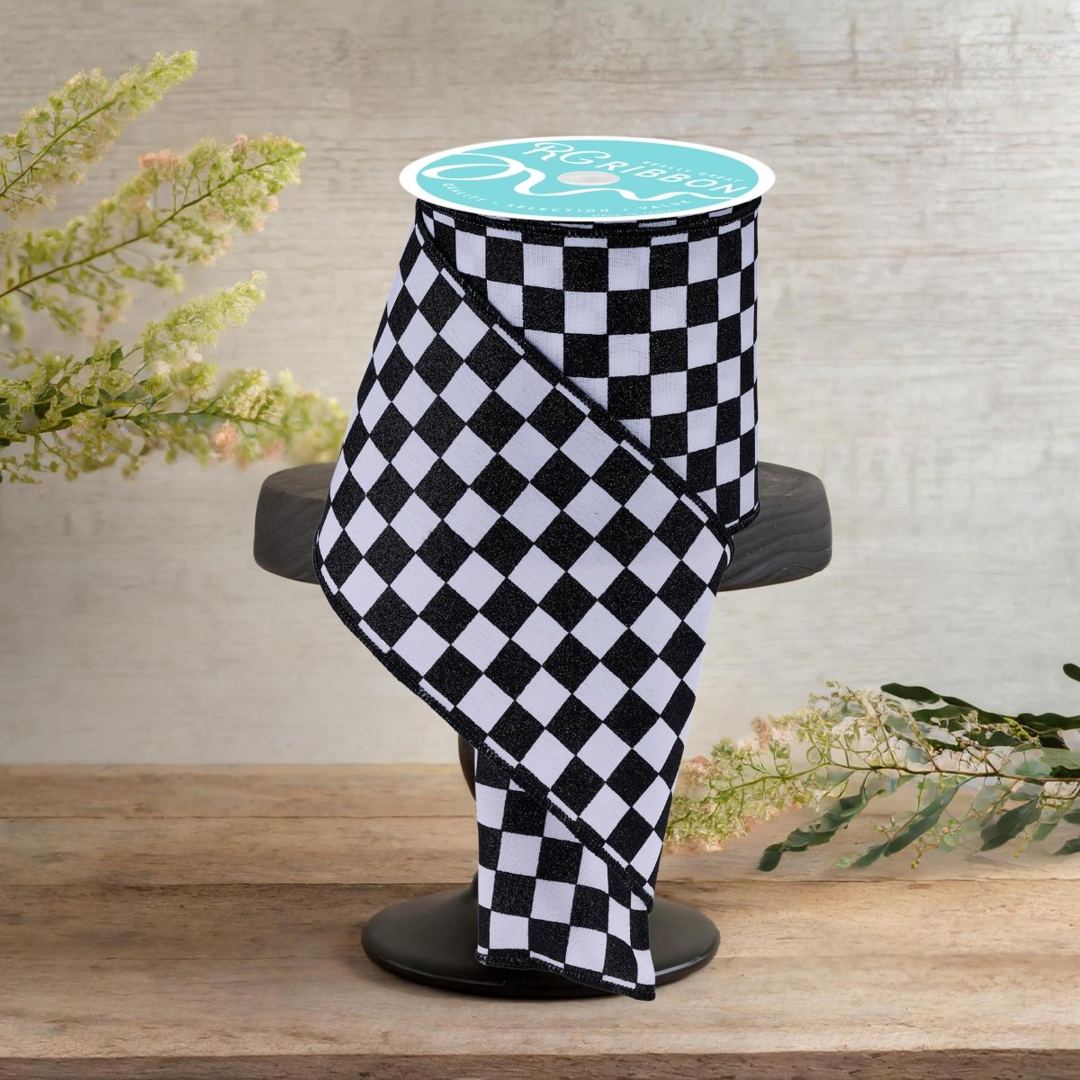 Shop For 4in Glitter Check Ribbon: Black (10 Yards)