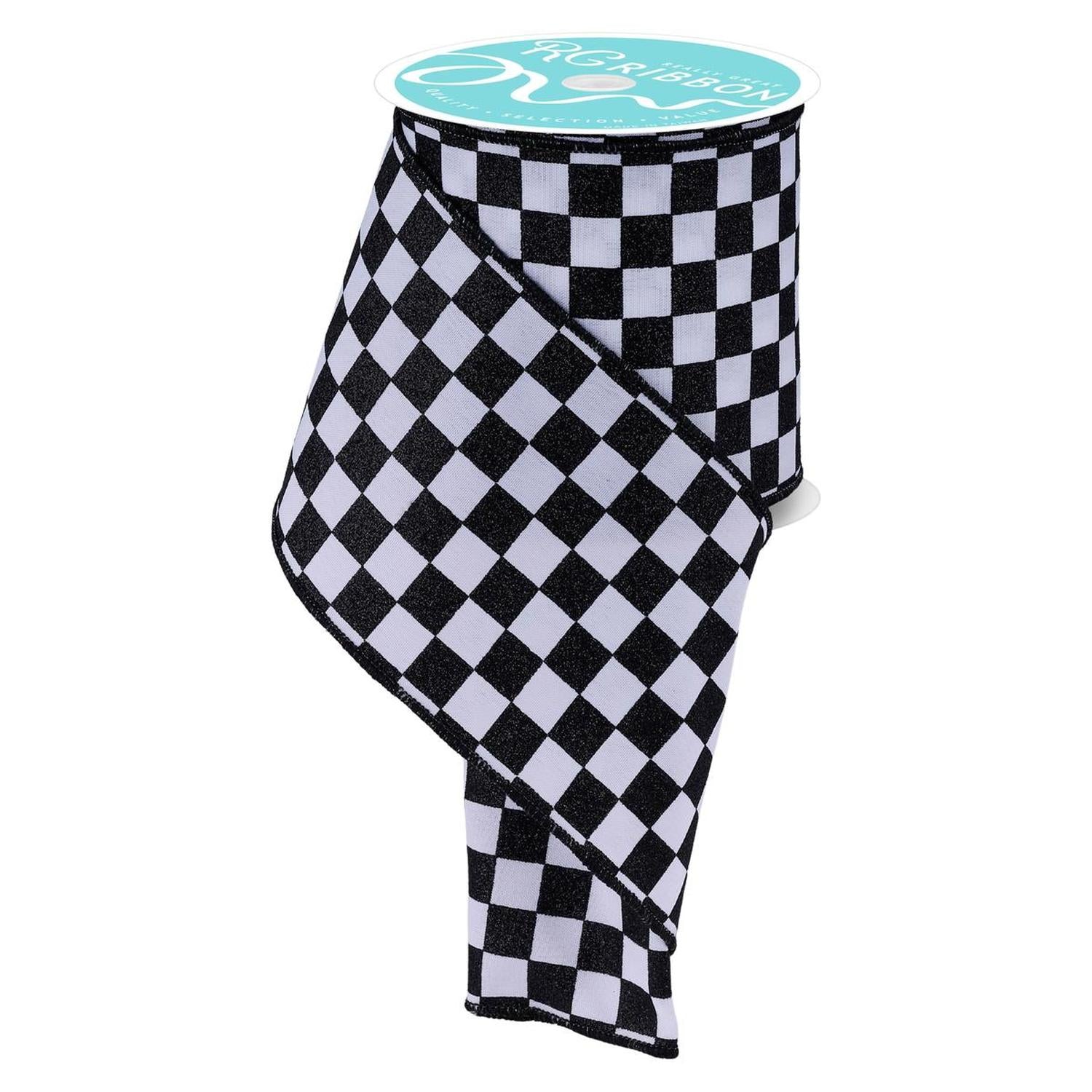 4in Glitter Check Ribbon: Black (10 Yards)