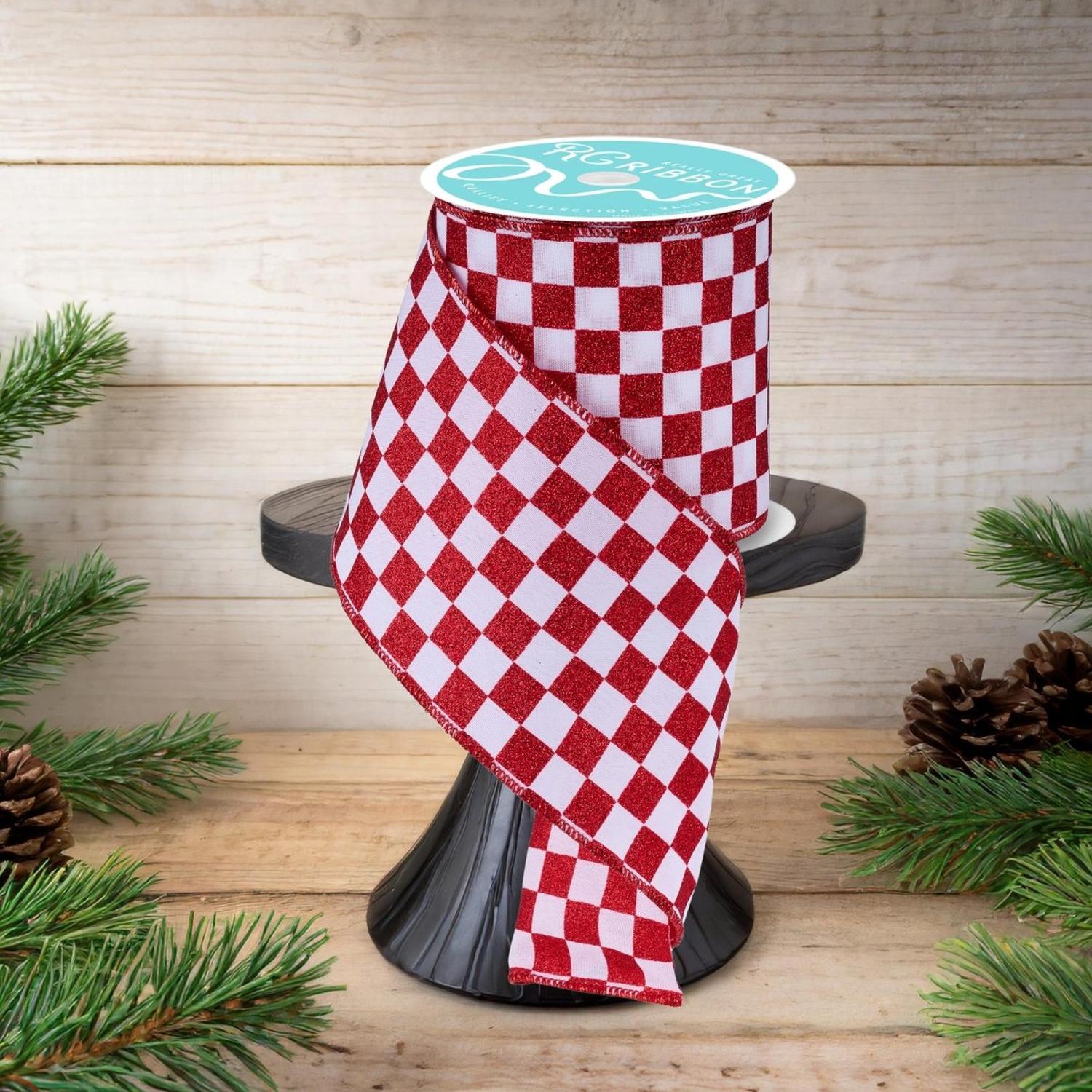 Shop For 4in Glitter Check Ribbon: Red (10 Yards)