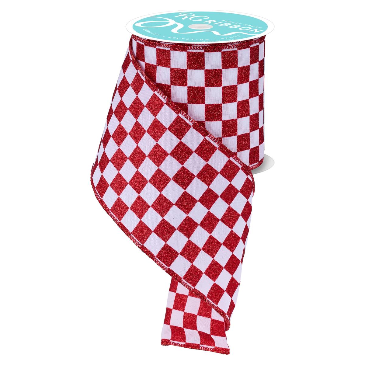 Shop For 4in Glitter Check Ribbon: Red (10 Yards)