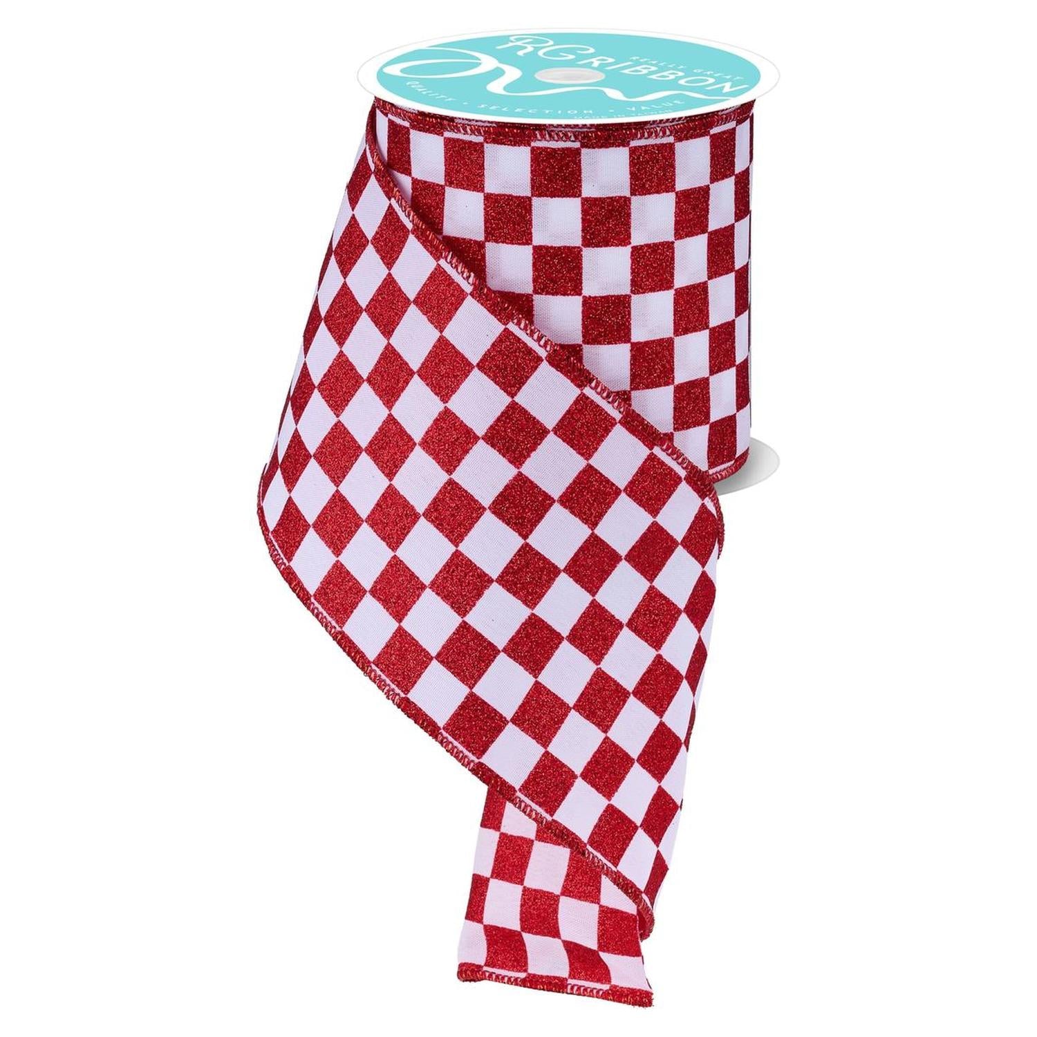 Shop For 4in Glitter Check Ribbon: Red (10 Yards)