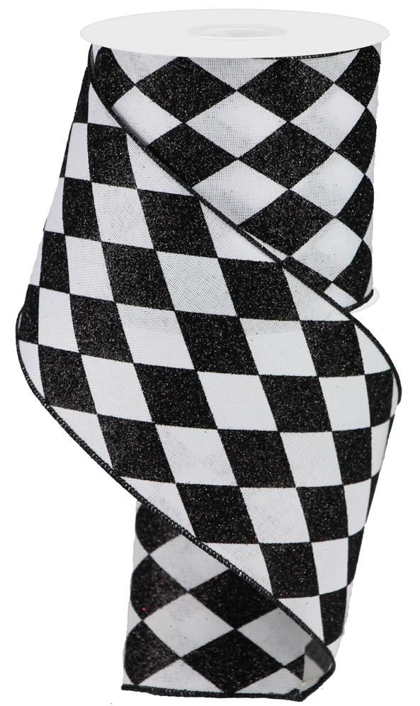 Shop For 4in Glitter Harlequin Check Ribbon: Black (10 Yards)