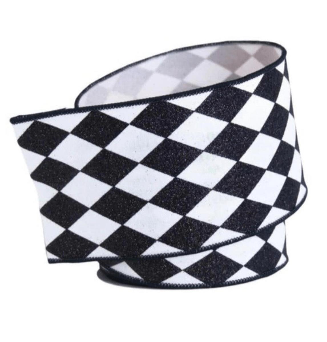 Shop For 4in Glitter Jester Diamond Ribbon: Black & White (10 Yards)